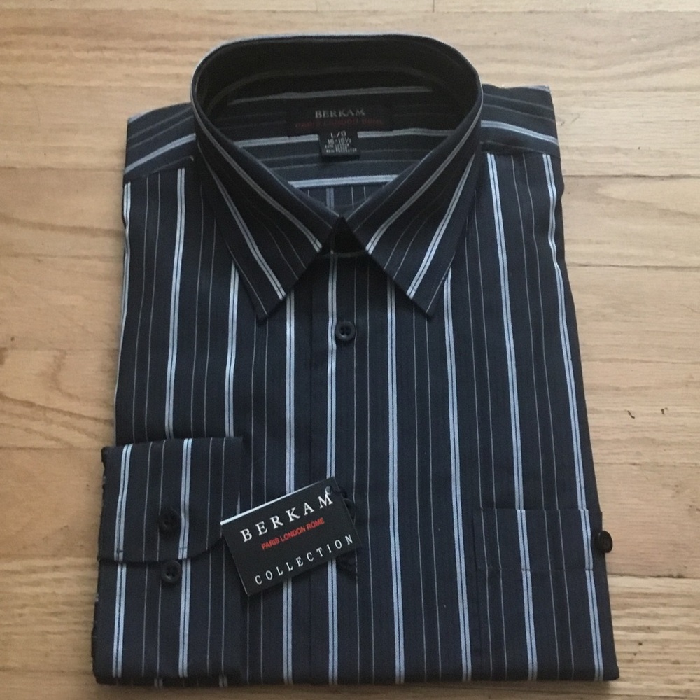 Men's Black Vertical Stripe Dress Shirt